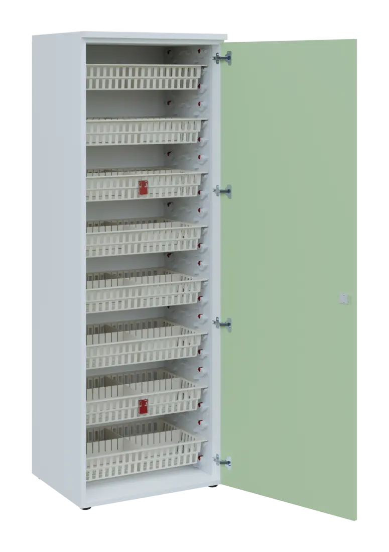 EUROMEDICA D - 66/M ABS skříň léková boxová, 1-dveřová, pravá, 1950x660x535, korpus bílý, dvířka šed